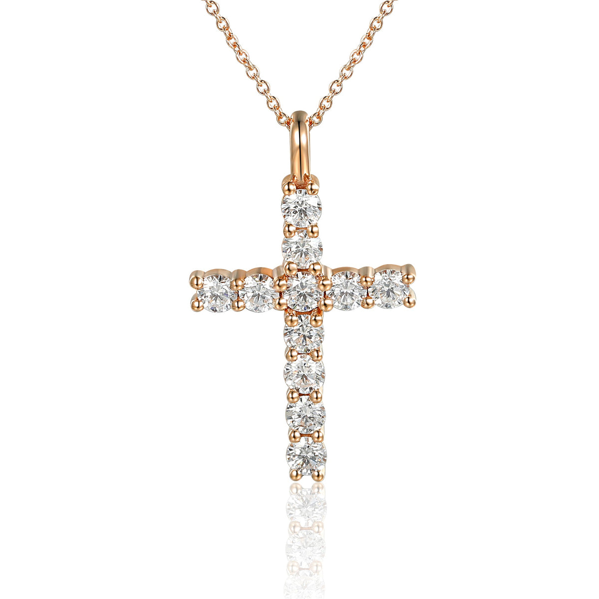 18k Rose Gold Diamond Cross Pendant Necklace – The Real Gem