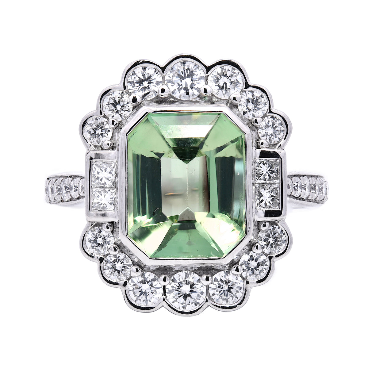 Mint Tourmaline 3.03ct & Diamond 0.98ct Cluster Ring in Platinum