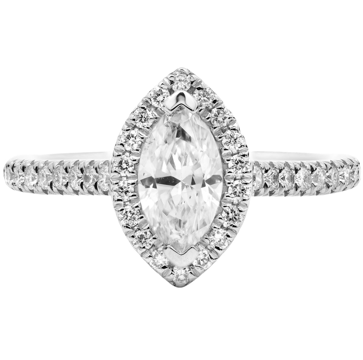 Diamond halo ring in platinum