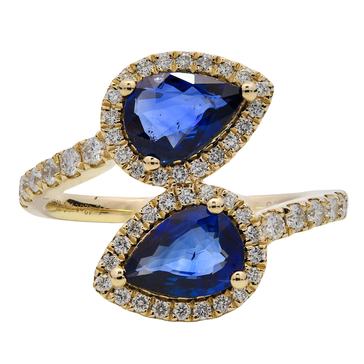 Blue Sapphire 1.42ct & Diamond 0.38ct Crossover Ring in 18k Yellow Gold