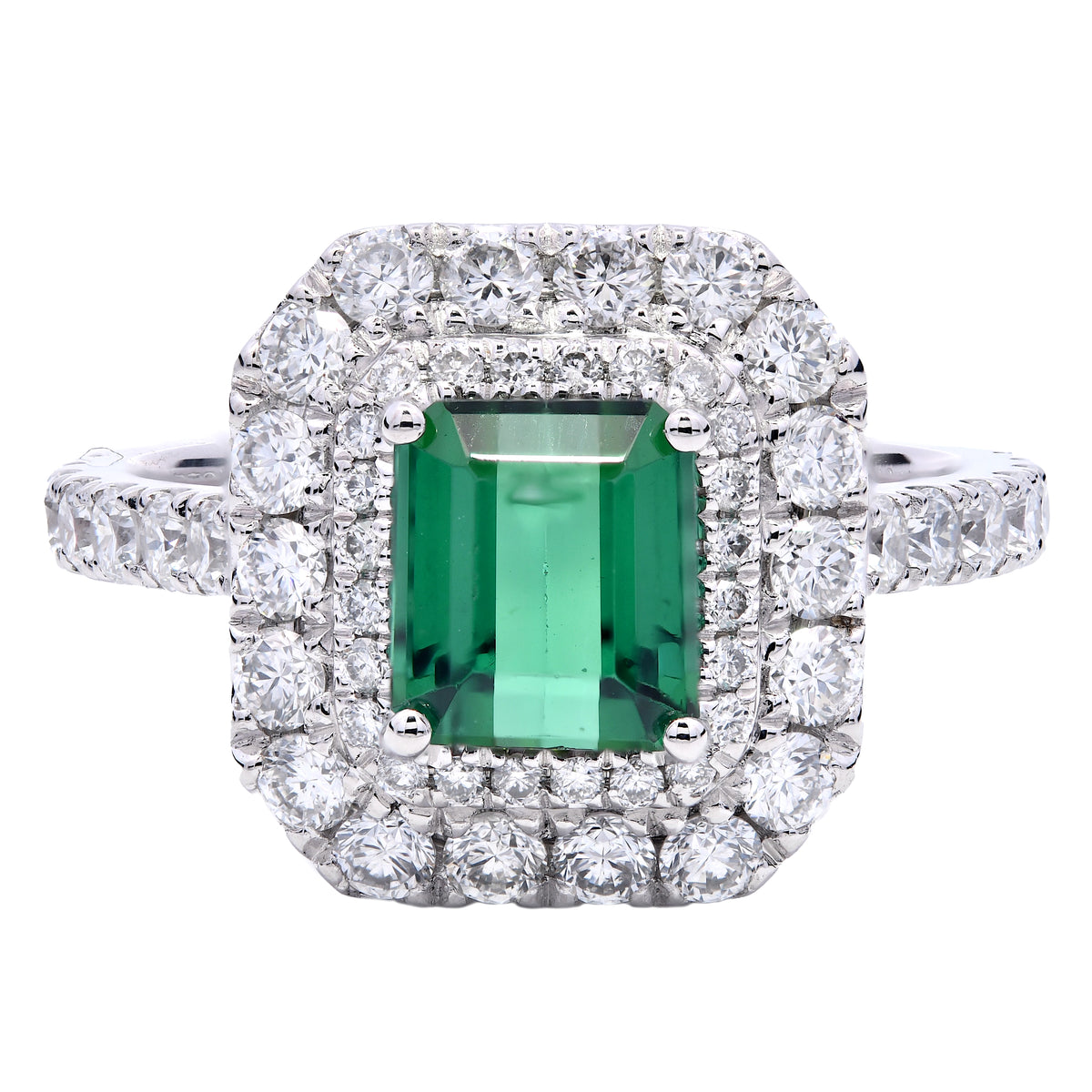 Mint Tourmaline 1.33ct & Diamond 0.99ct Cluster Ring in Platinum