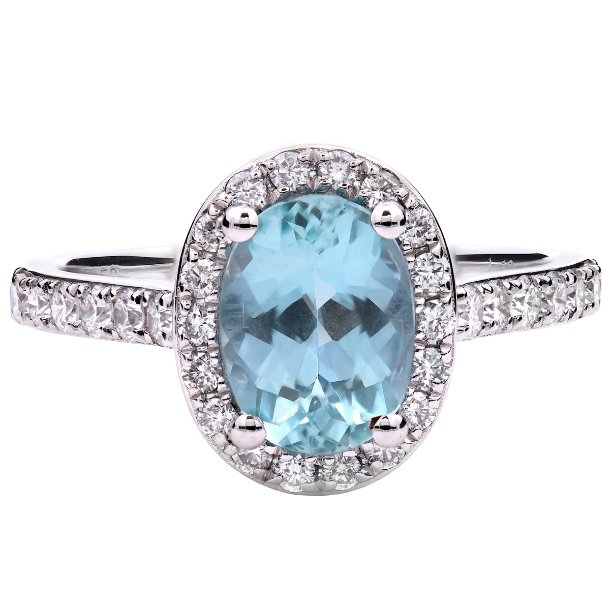 Aqua 1.10ct & Diamond 0.41ct Oval Halo Ring in Platinum