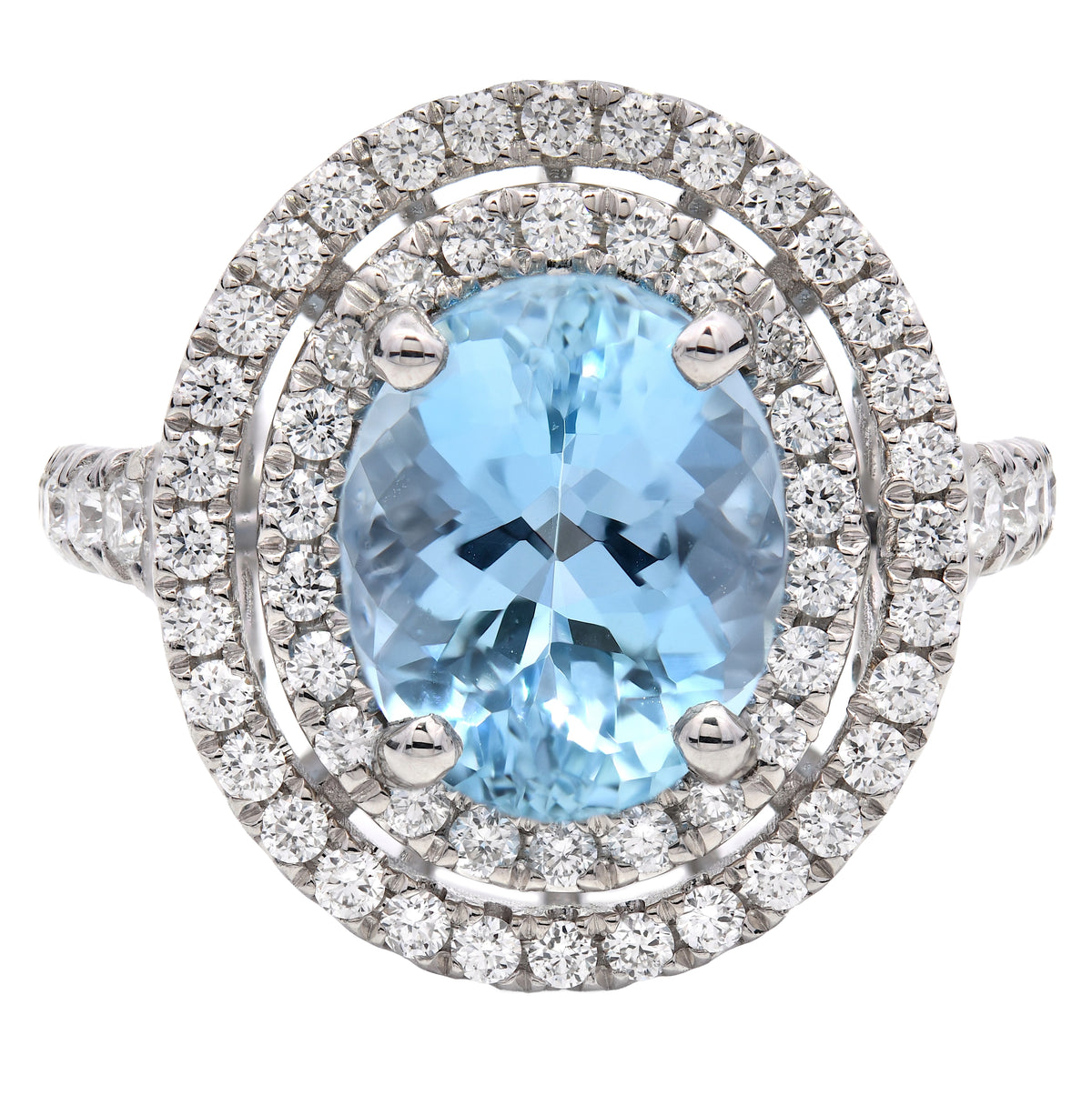Platinum Aquamarine 2.42ct & Diamond 0.81ct Halo Ring - The Real Gem