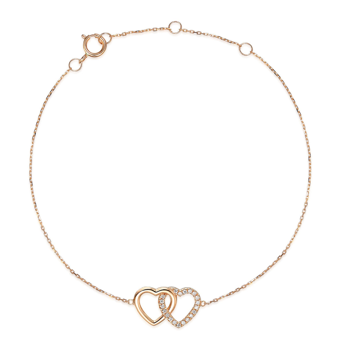 18k Rose Gold Micro Set Round Brilliant Cut Diamond Heart Bracelet - The Real Gem