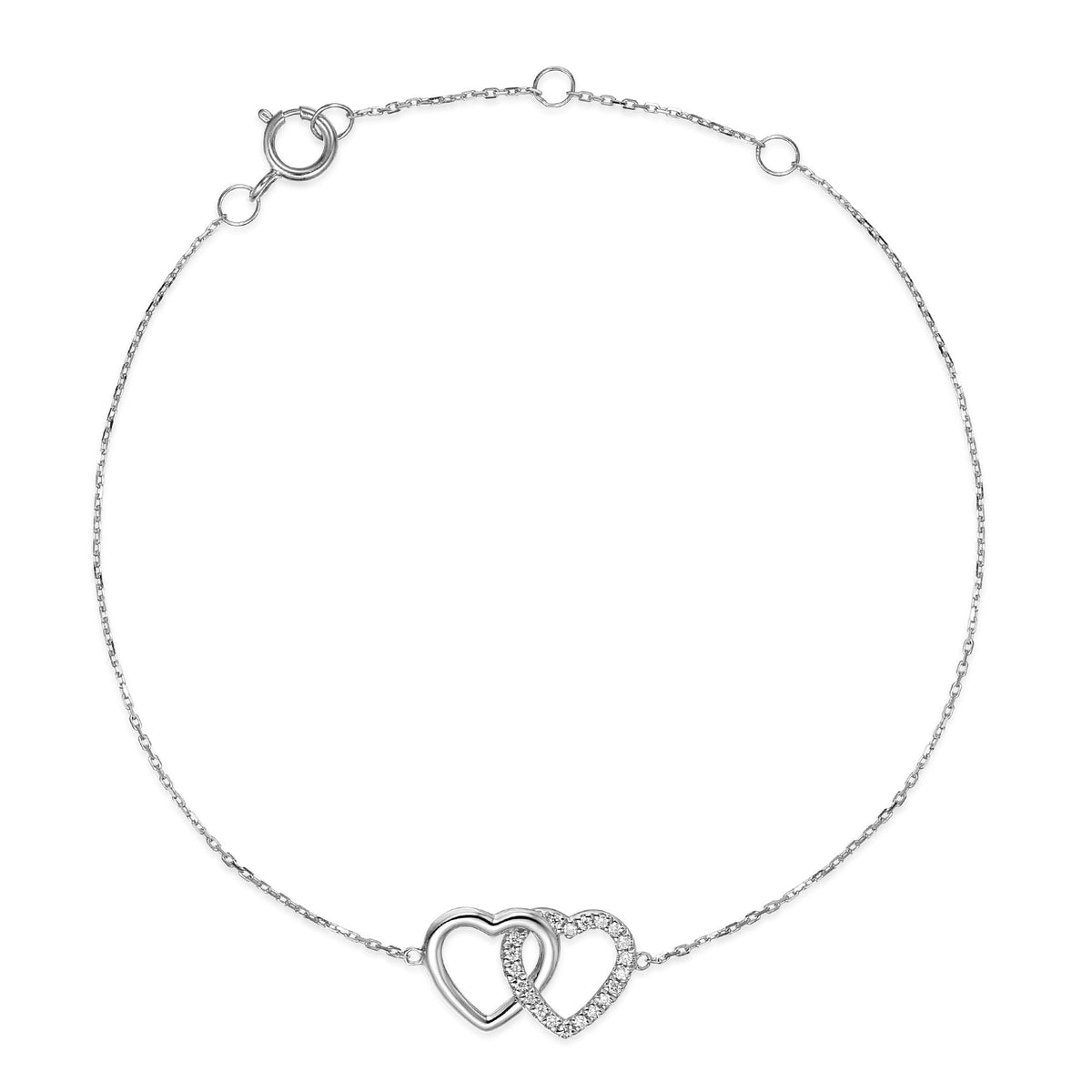 18k White Gold Micro Set Round Brilliant Cut Diamond Heart Bracelet - The Real Gem