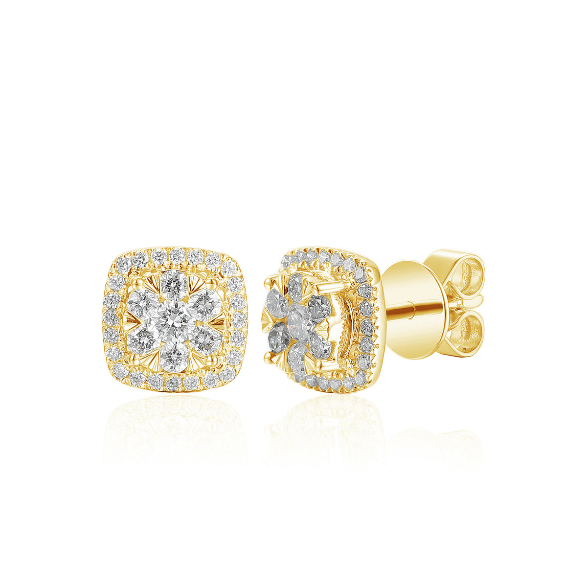 Diamond cluster stud earrings in 18k yellow gold