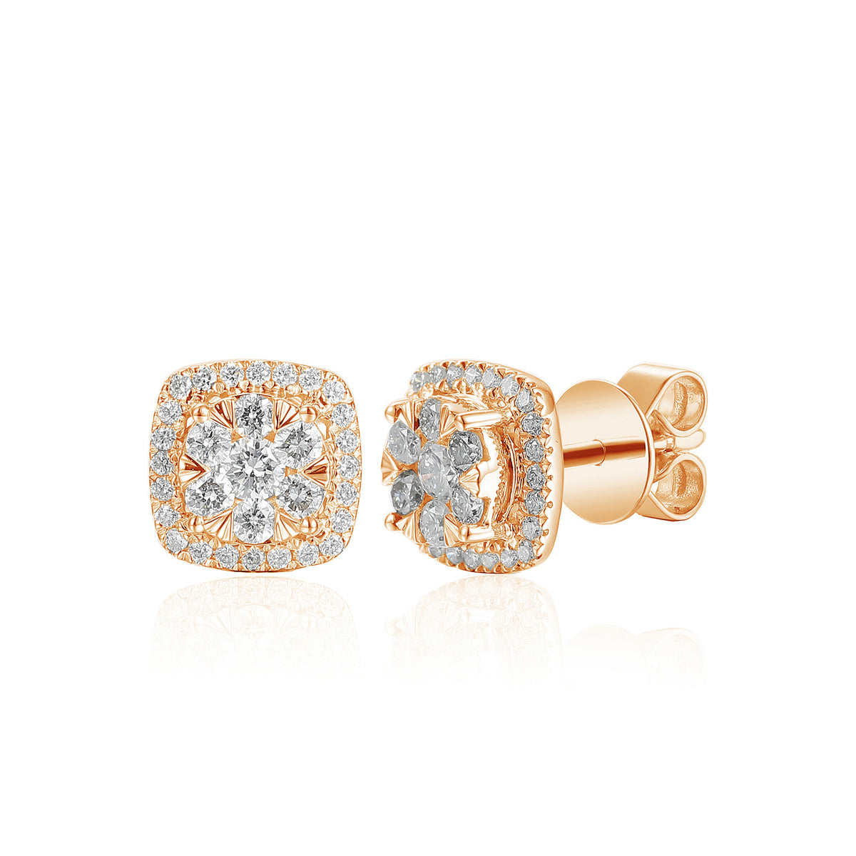 Diamond cluster stud earrings in 18k rose gold