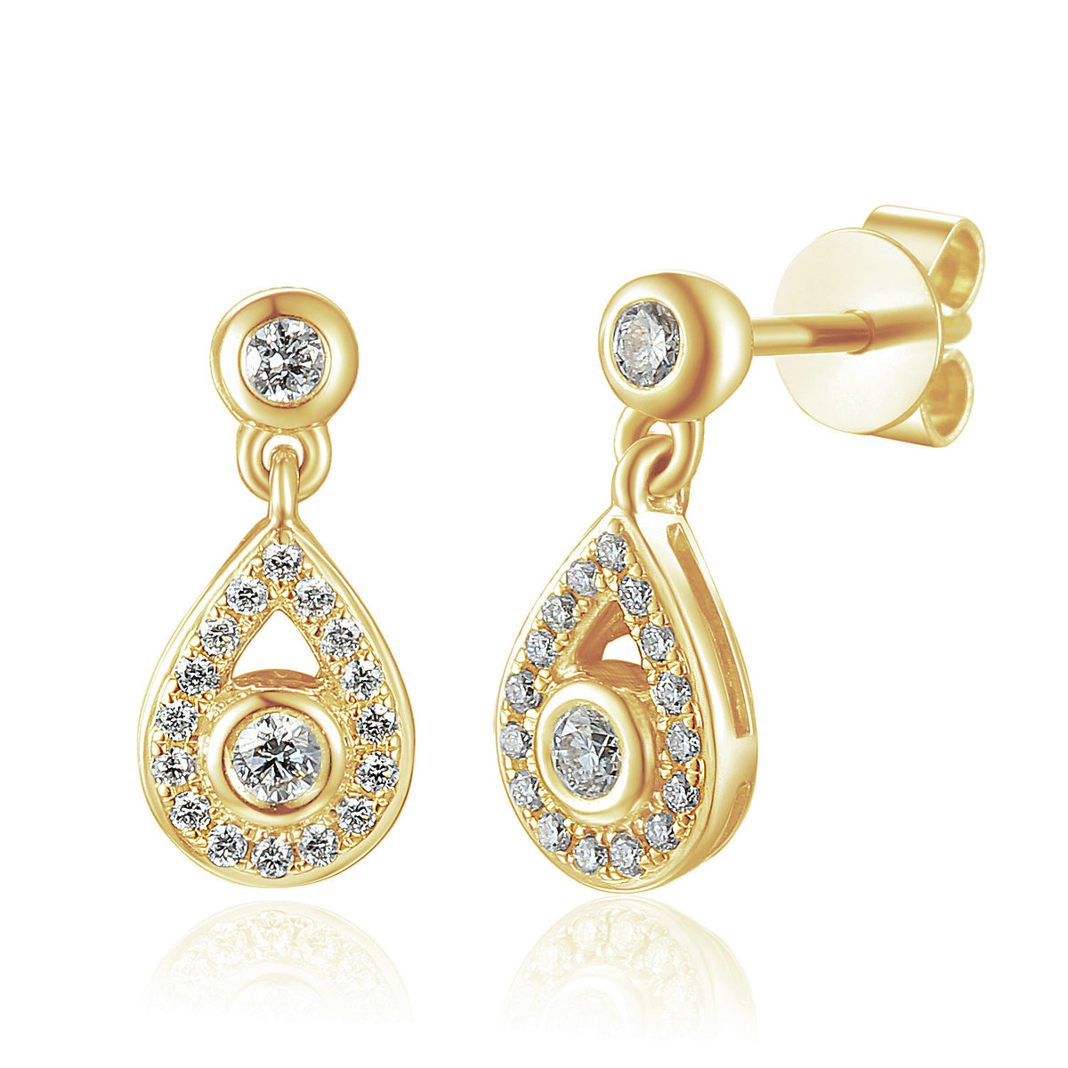 Diamond pear drop earrings in 18k yellow gold
