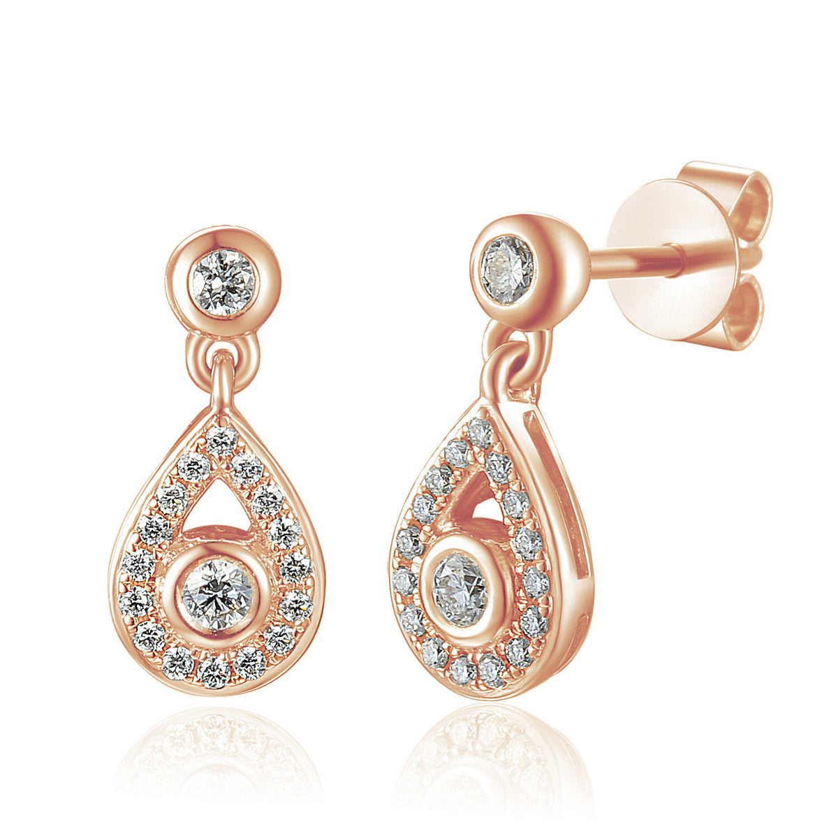 Diamond pear drop earrings in 18k rose gold