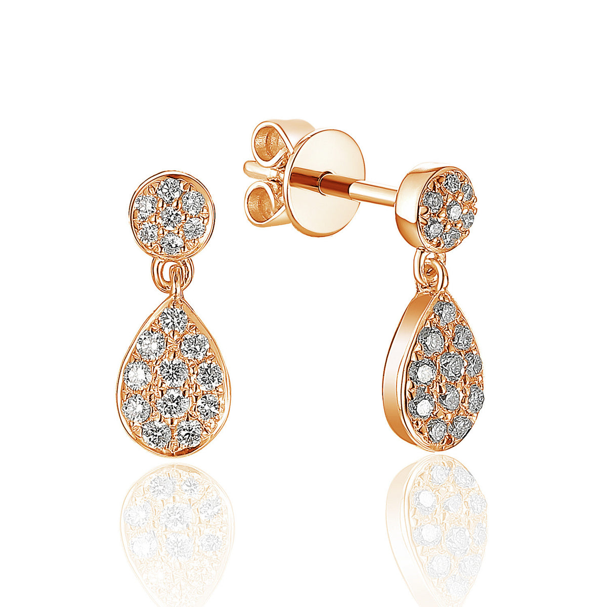Pavé diamond pear drop earrings 0.22ct in 18k rose gold