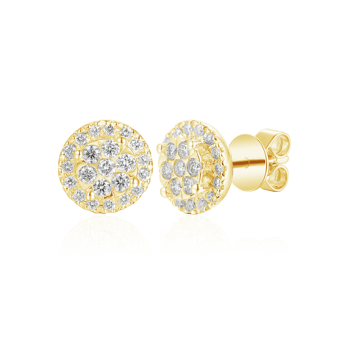 Pavé and claw set diamond circle stud earrings 0.50ct in 18k yellow gold