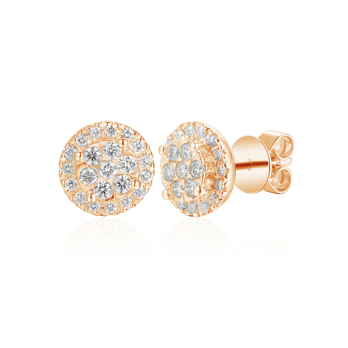 Pavé and claw set diamond circle stud earrings 0.50ct in 18k rose gold