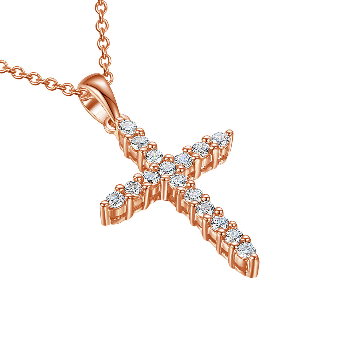 Diamond cross pendant and chain 0.25ct in 18k rose gold