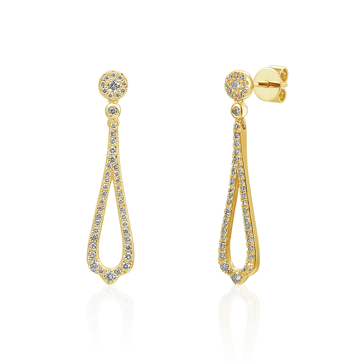 Diamond cluster drop earrings 0.45ct in 18k yellow gold