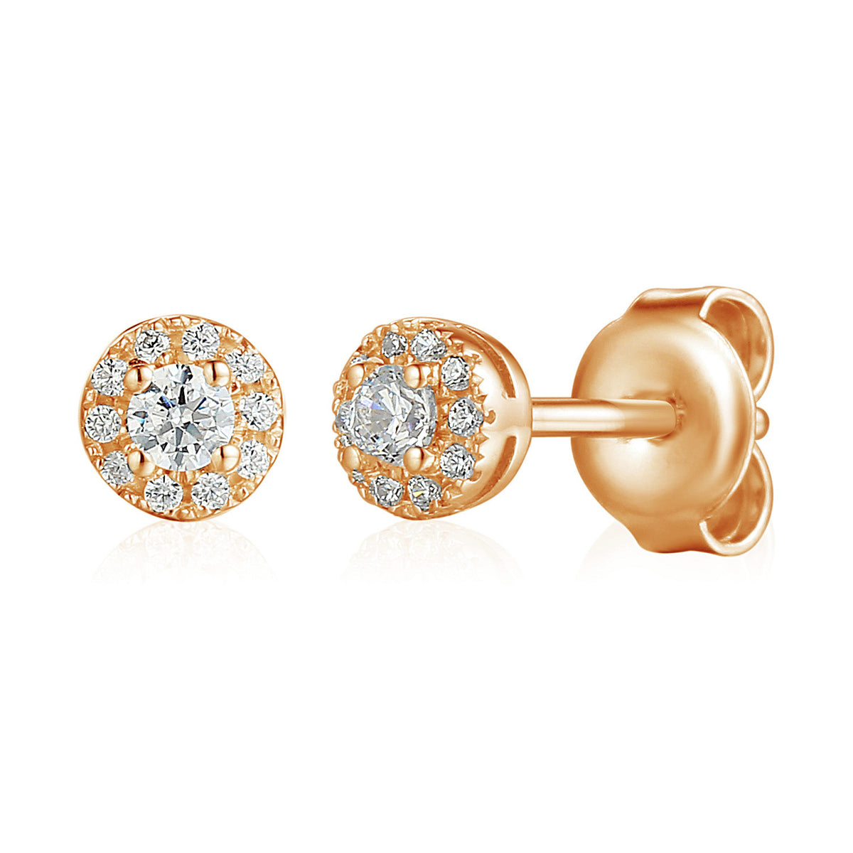Diamond halo earrings 0.16ct in 18k rose gold