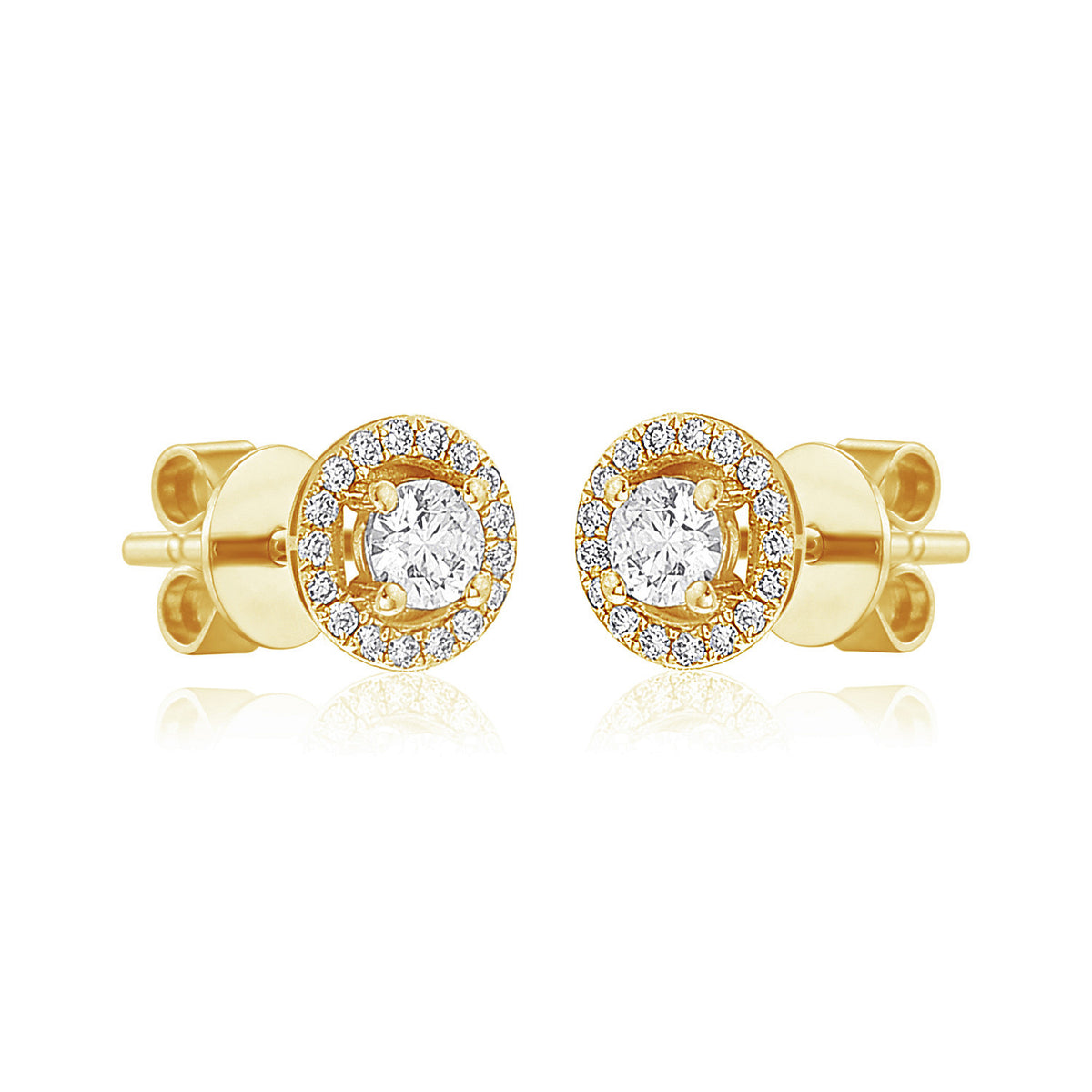 Diamond halo stud earrings in 18k yellow gold