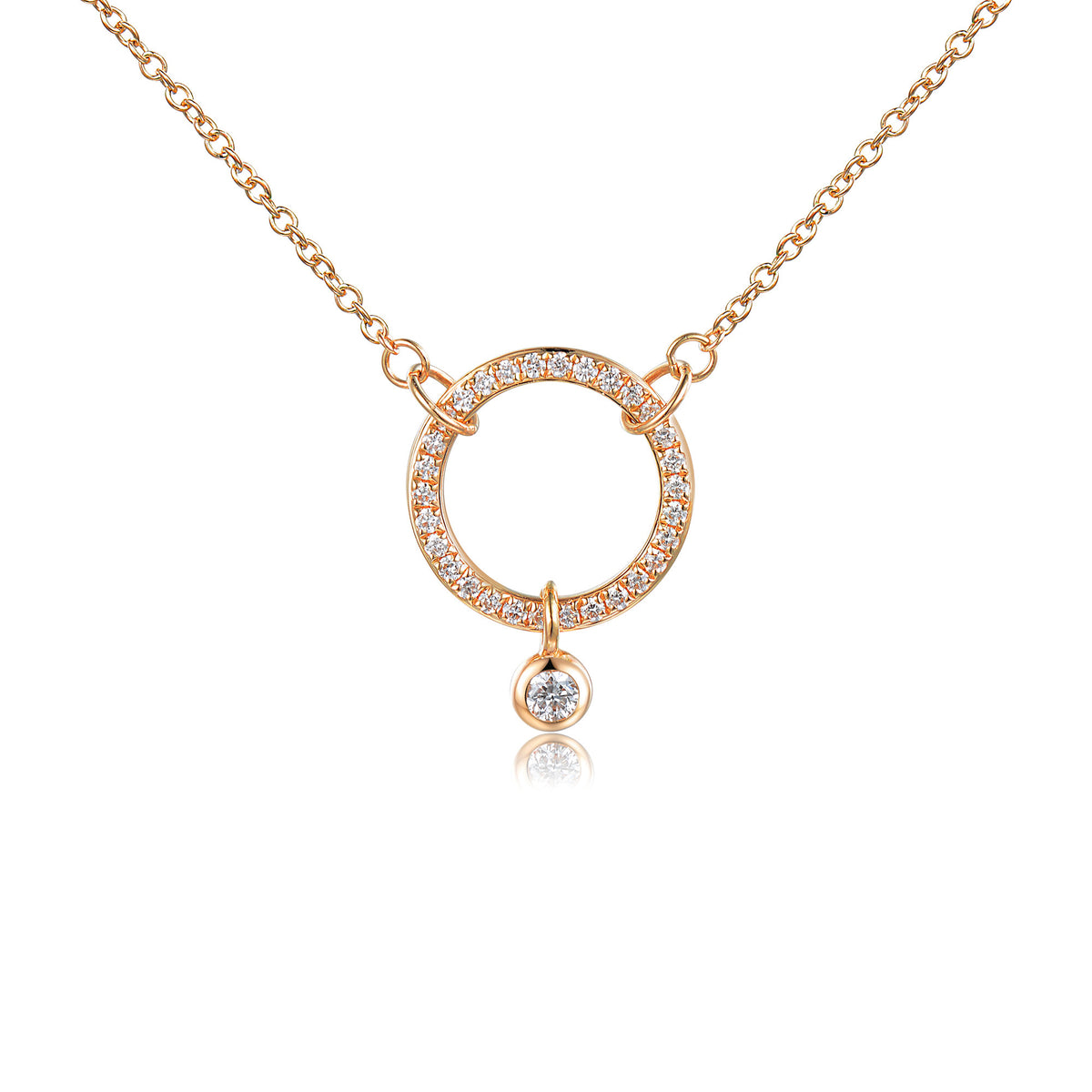 Diamond circle necklace in 18k rose gold