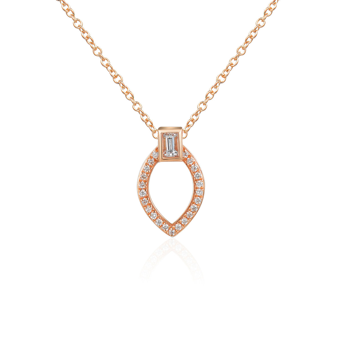 Baguette and round diamond circle necklace in 18k rose gold