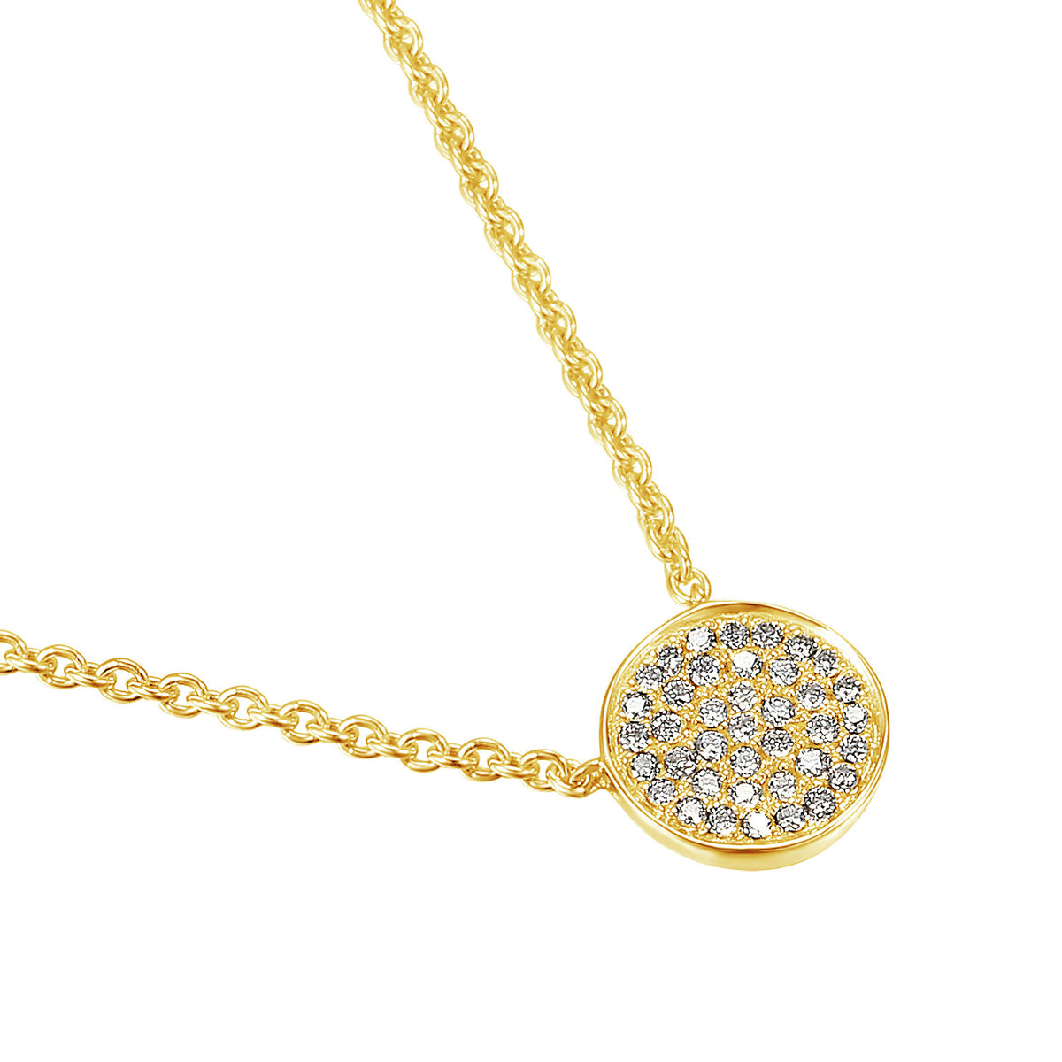 Diamond circle cluster pendant and chain in 18k yellow gold