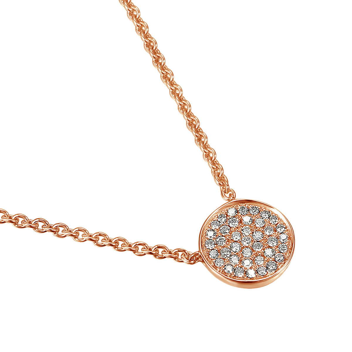 Diamond circle cluster pendant and chain in 18k rose gold