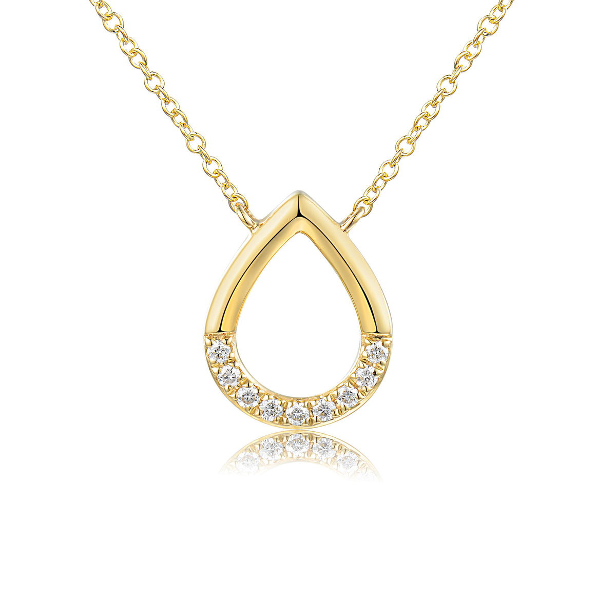 Diamond open teardrop necklace in 18k yellow gold