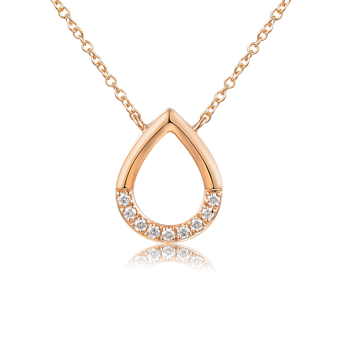 Diamond open teardrop necklace in 18k rose gold