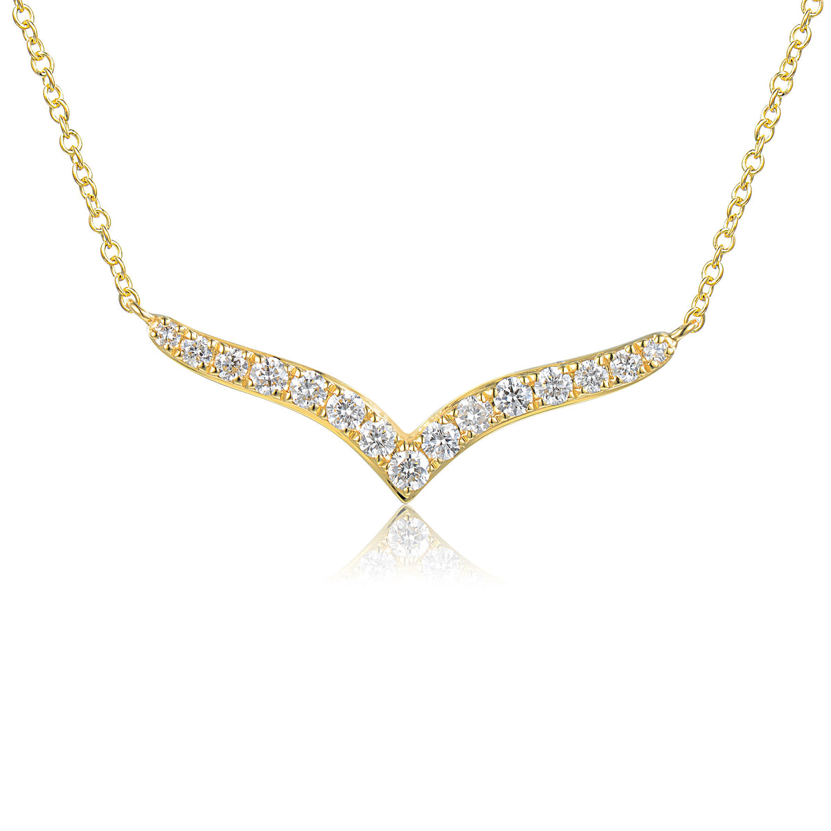 Diamond wishbone necklace in 18k yellow gold