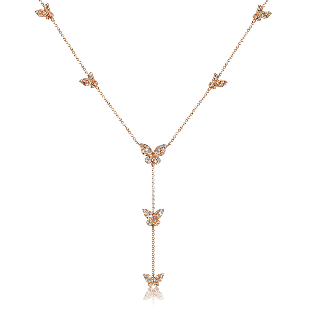 Diamond by the yard butterfly necklace in 18k rose gold