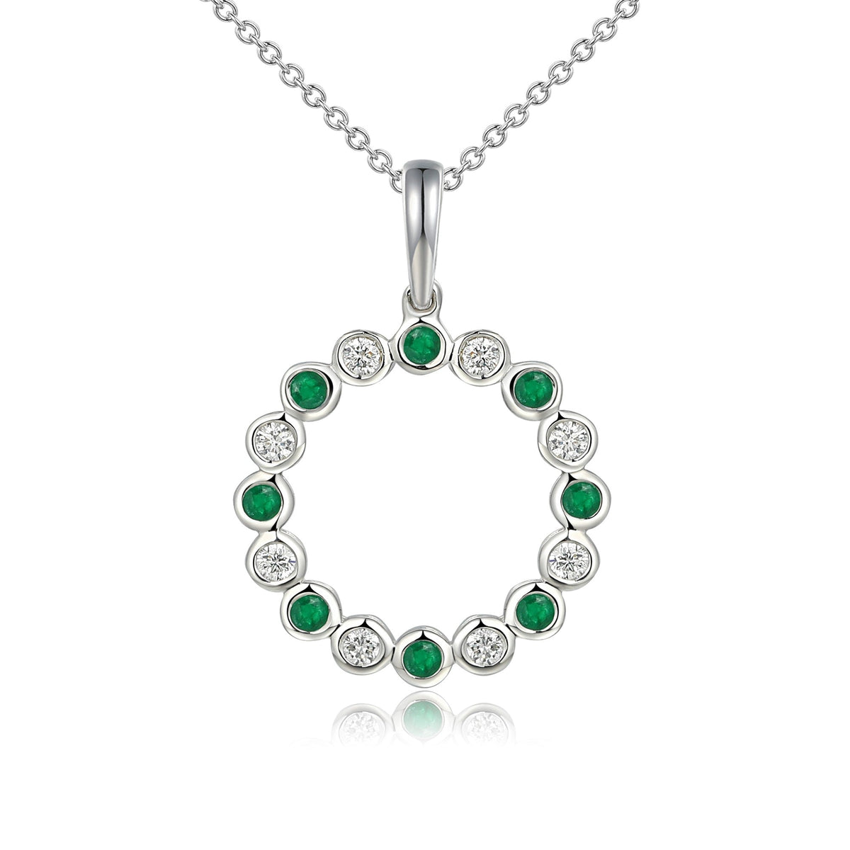 Rubover Set Round Brilliant Cut Emerald & Diamond Circle Pendant and Chain – The Real Gem