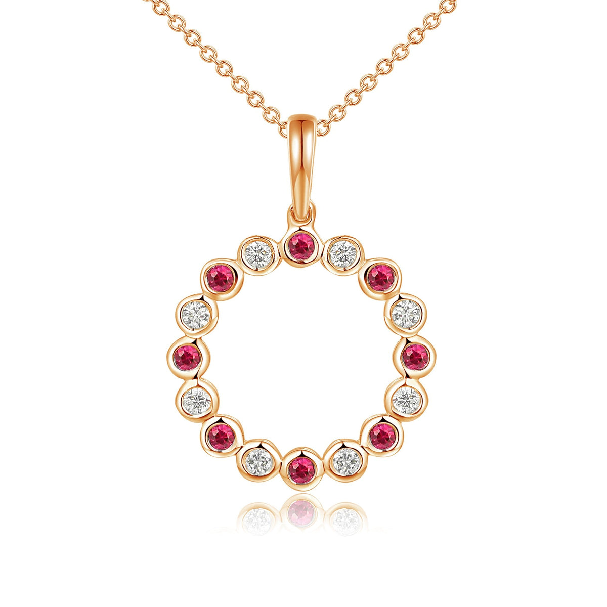 Rubover Set Round Brilliant Cut Ruby & Diamond Circle Pendant and Chain – The Real Gem