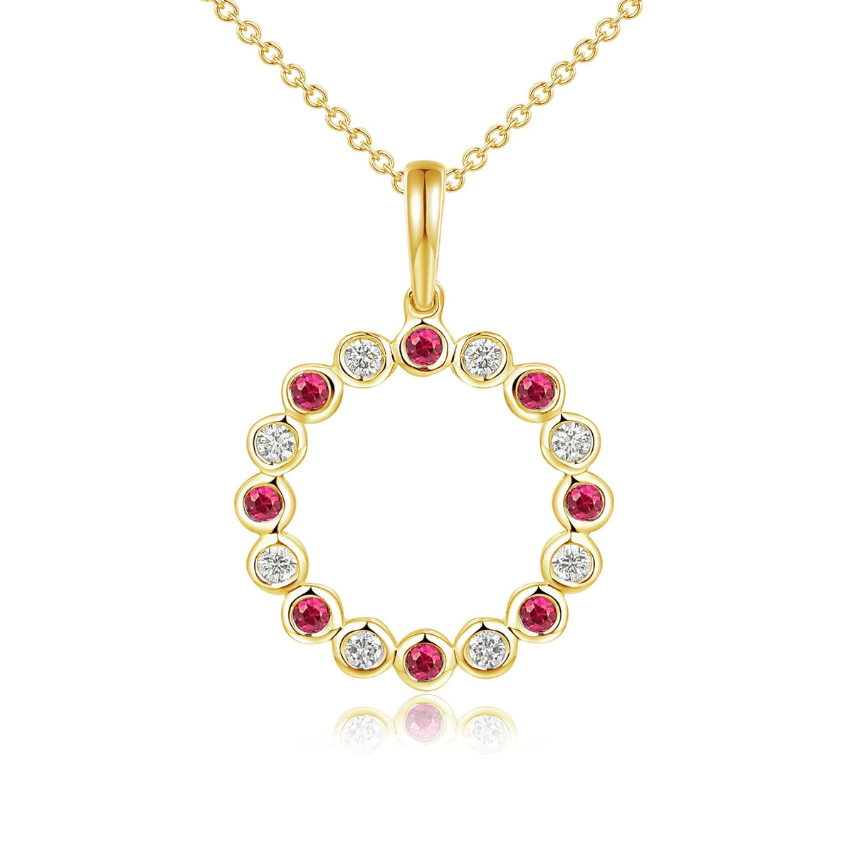 Rubover Set Round Brilliant Cut Ruby & Diamond Circle Pendant and Chain – The Real Gem