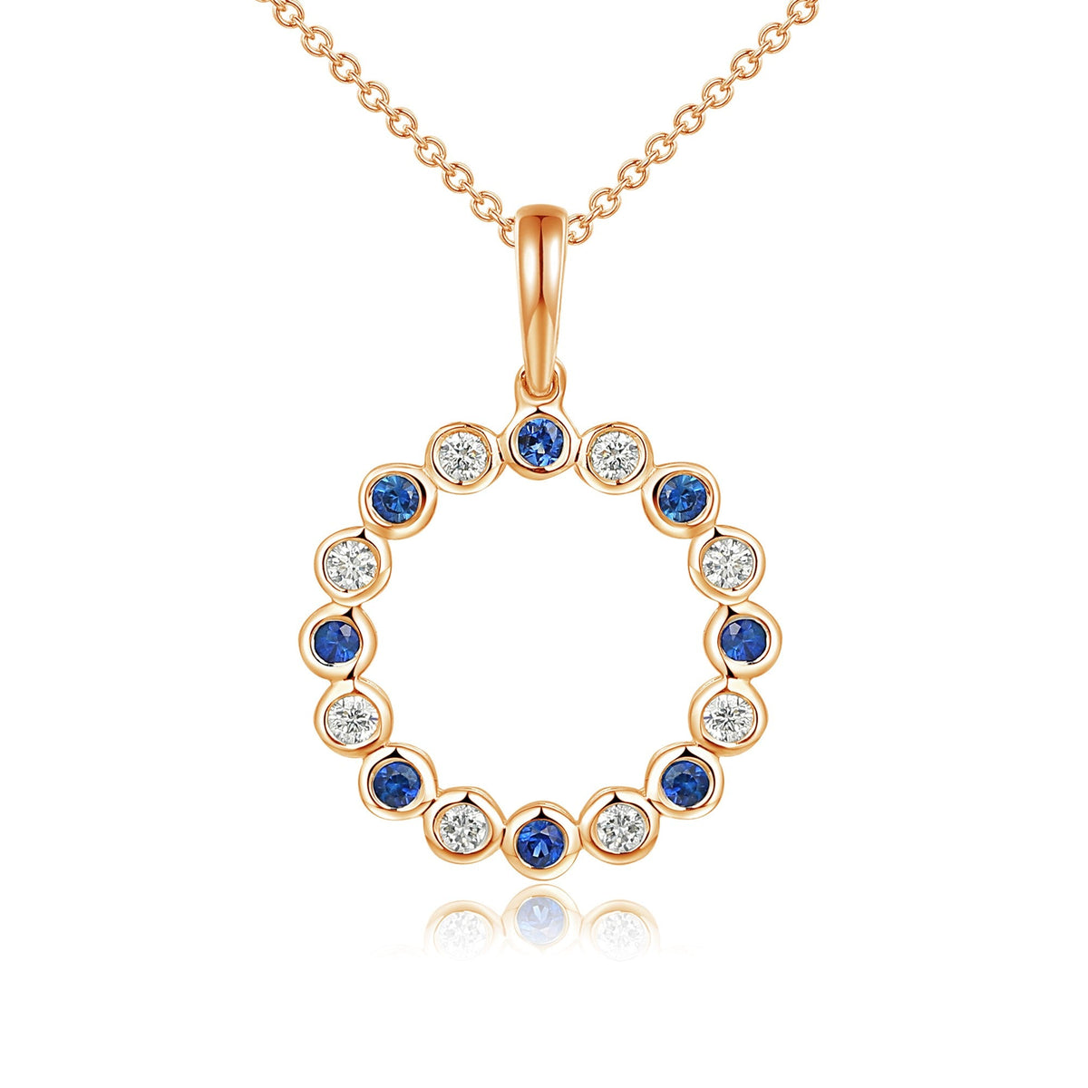 Rubover Set Round Brilliant Cut Blue Sapphire & Diamond Circle Pendant and Chain – The Real Gem
