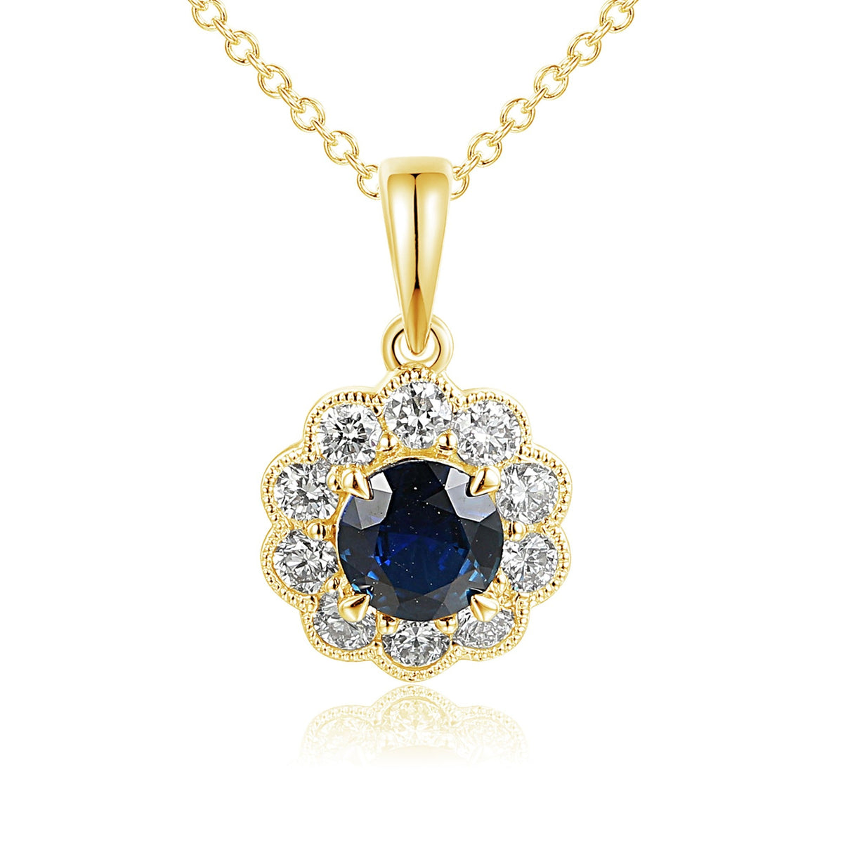 Claw Set Round Sapphire & Micro Set Round Diamond Halo Pendant – The Real Gem