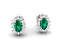 Video of emerald and diamond oval cluster earrings