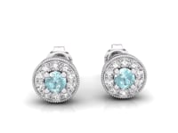 Video of round aquamarine and diamond milgrain halo earrings