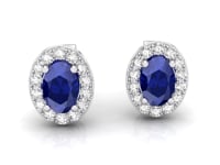 Video of oval blue sapphire and diamond halo earrings