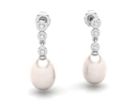 Video of oval pearl and diamond drop earrings