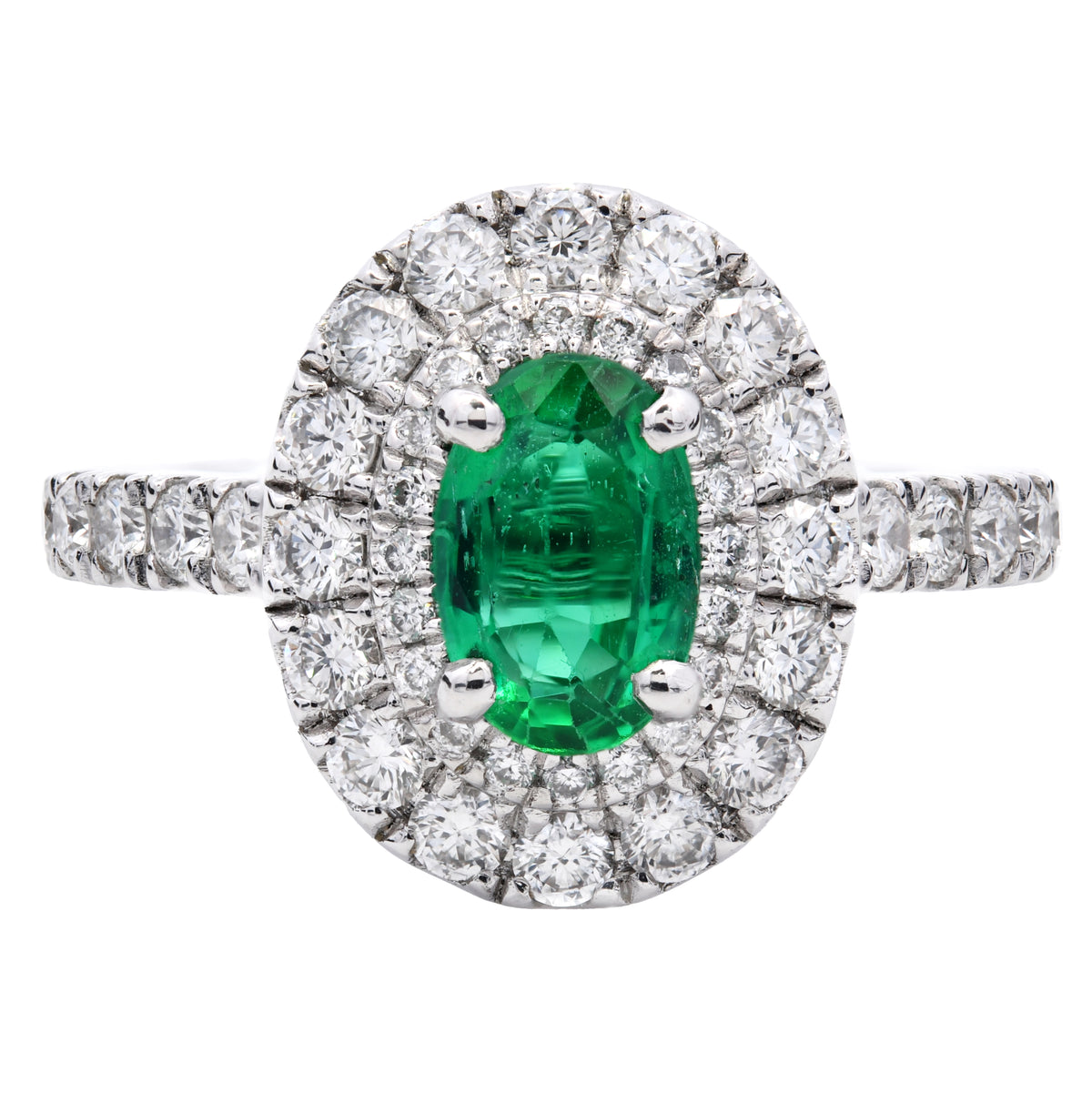 Emerald 0.61ct and Diamond 0.61ct Cluster Ring in Platinum