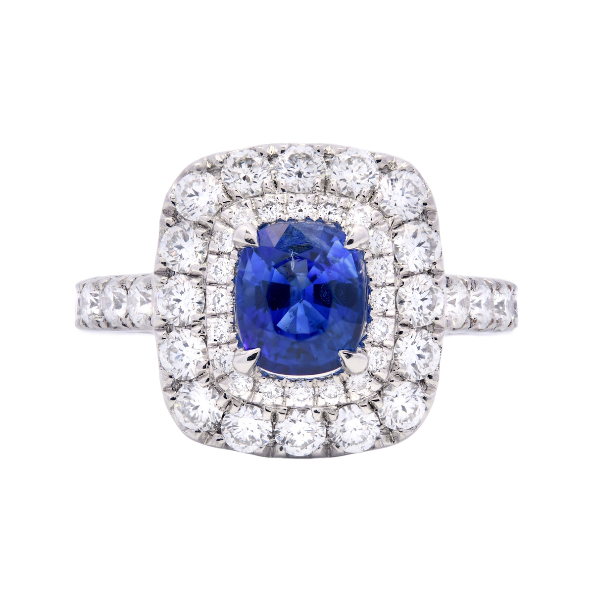 Platinum Blue Sapphire 1.13ct & Diamond 1.35ct Halo Ring - The Real Gem