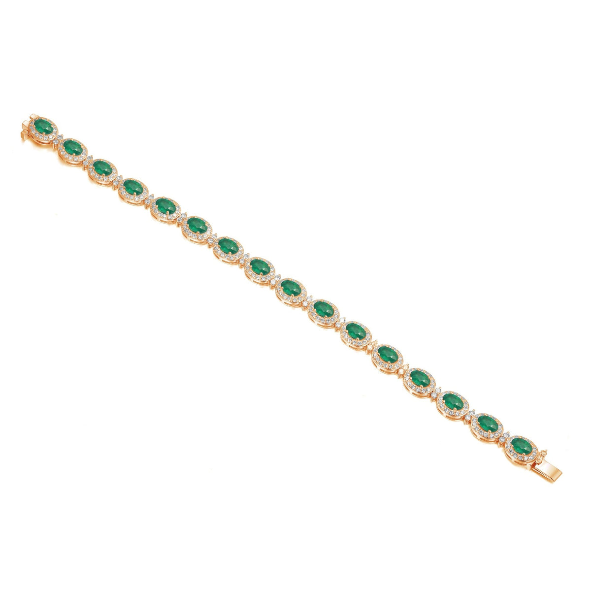 18k Rose Gold Oval Emerald & Diamond Halo Bracelet – The Real Gem