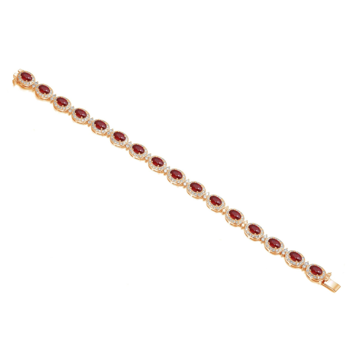 18k Rose Gold Oval Ruby & Diamond Halo Bracelet – The Real Gem
