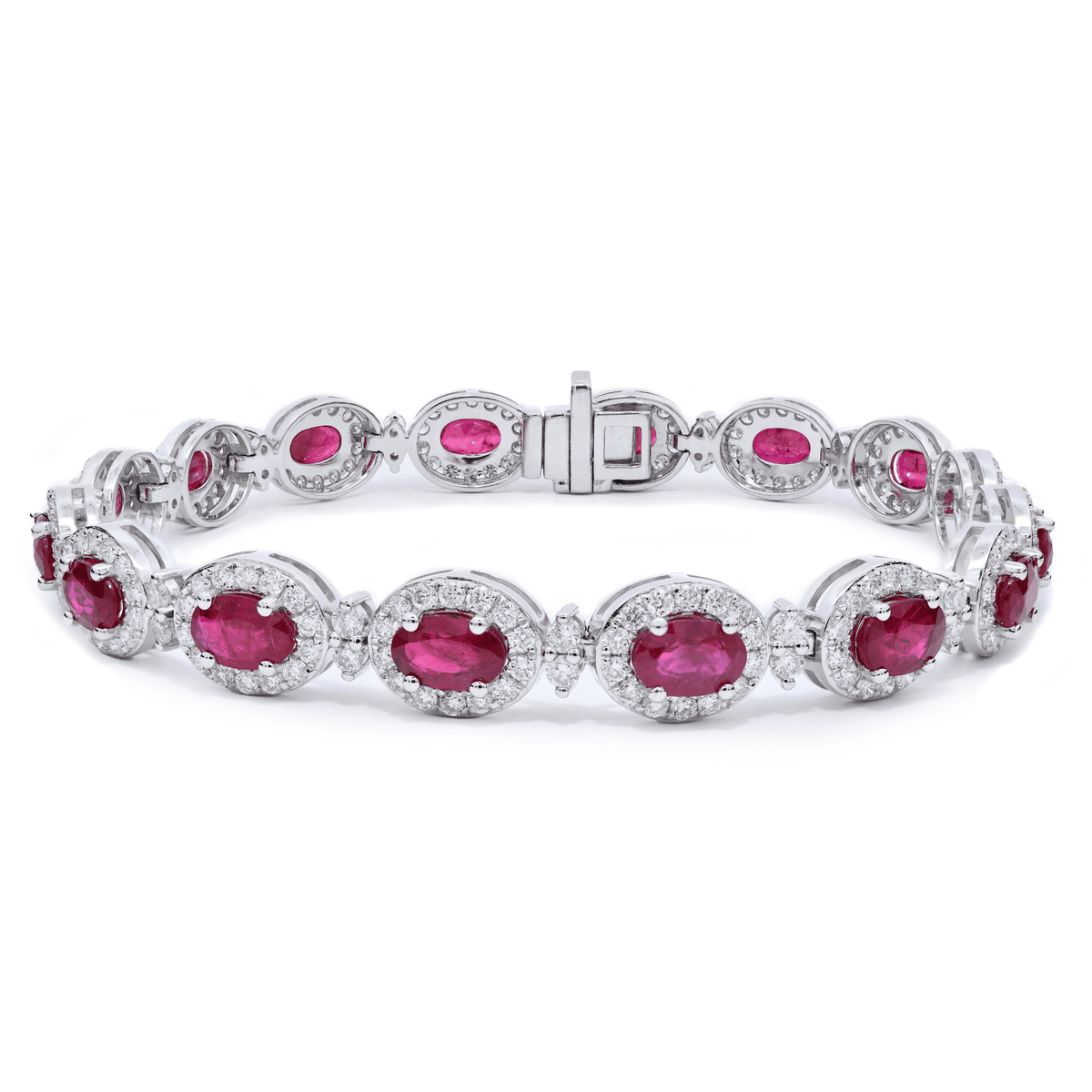 18k White Gold Oval Ruby & Diamond Halo Bracelet – The Real Gem