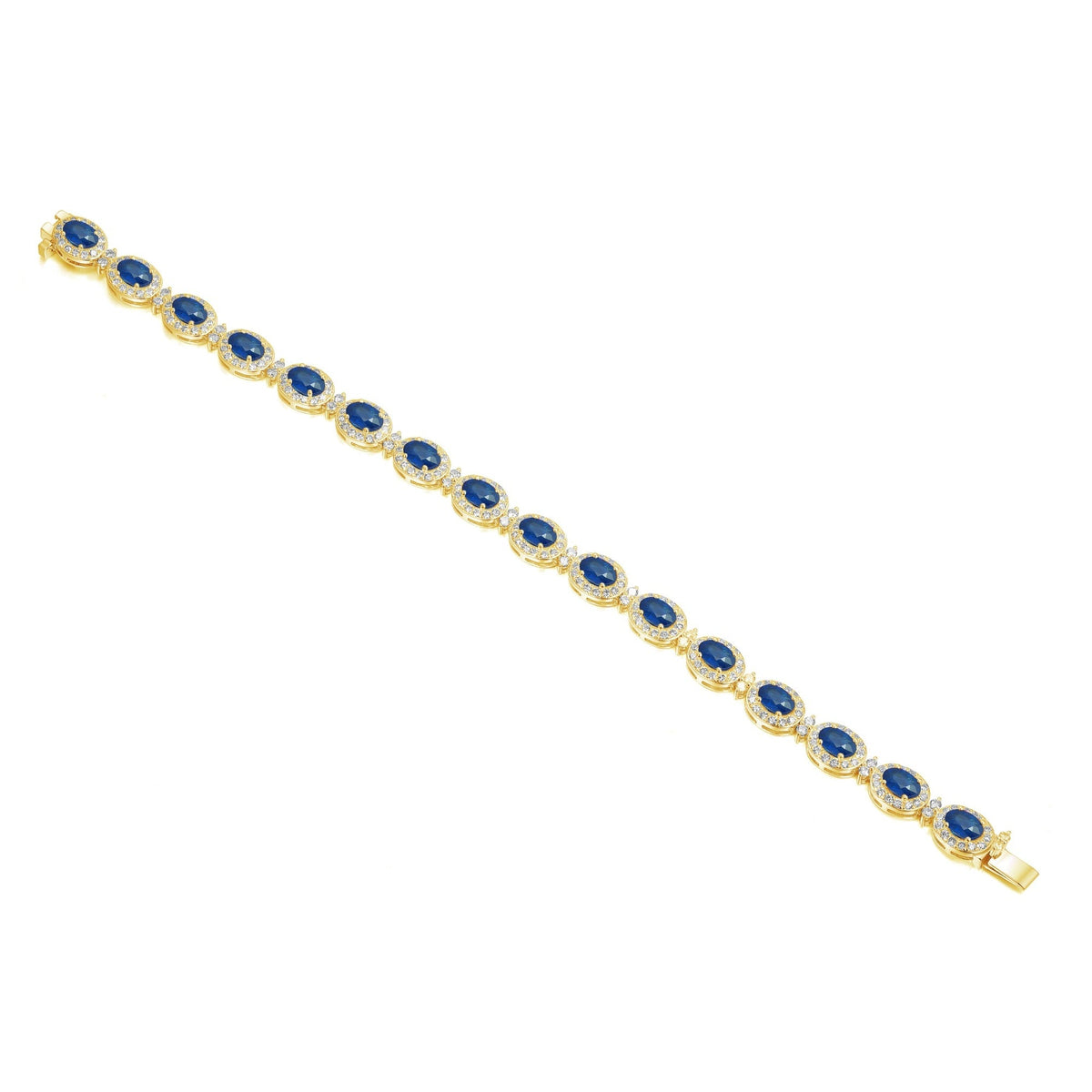 18k Yellow Gold Oval Sapphire & Diamond Halo Tennis Bracelet – The Real Gem