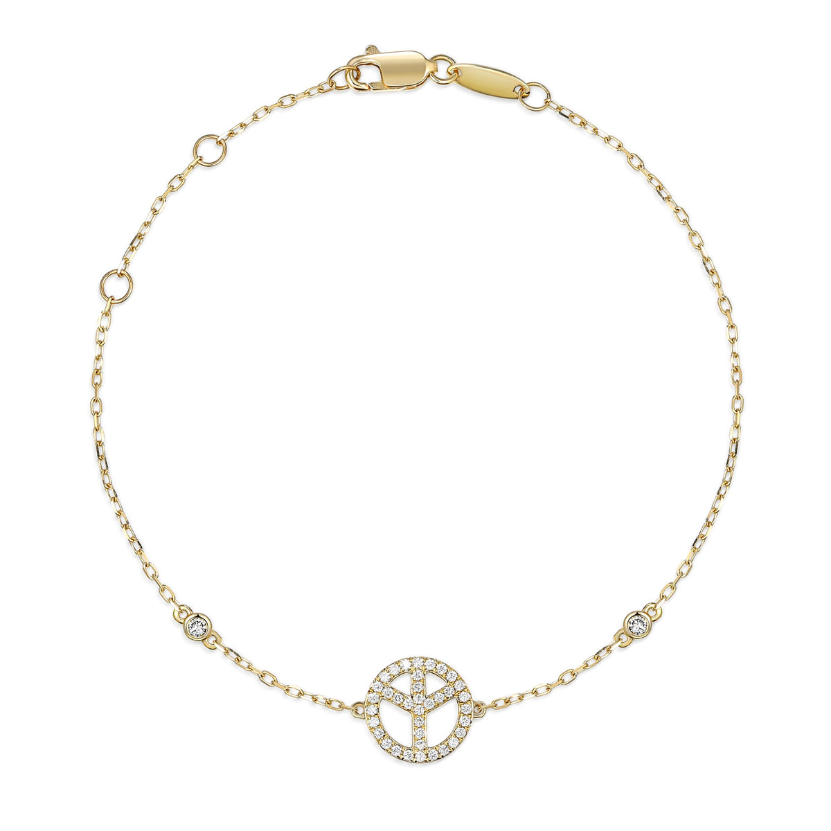 18k Yellow Gold Peace Symbol Diamond Bracelet Ð The Real Gem