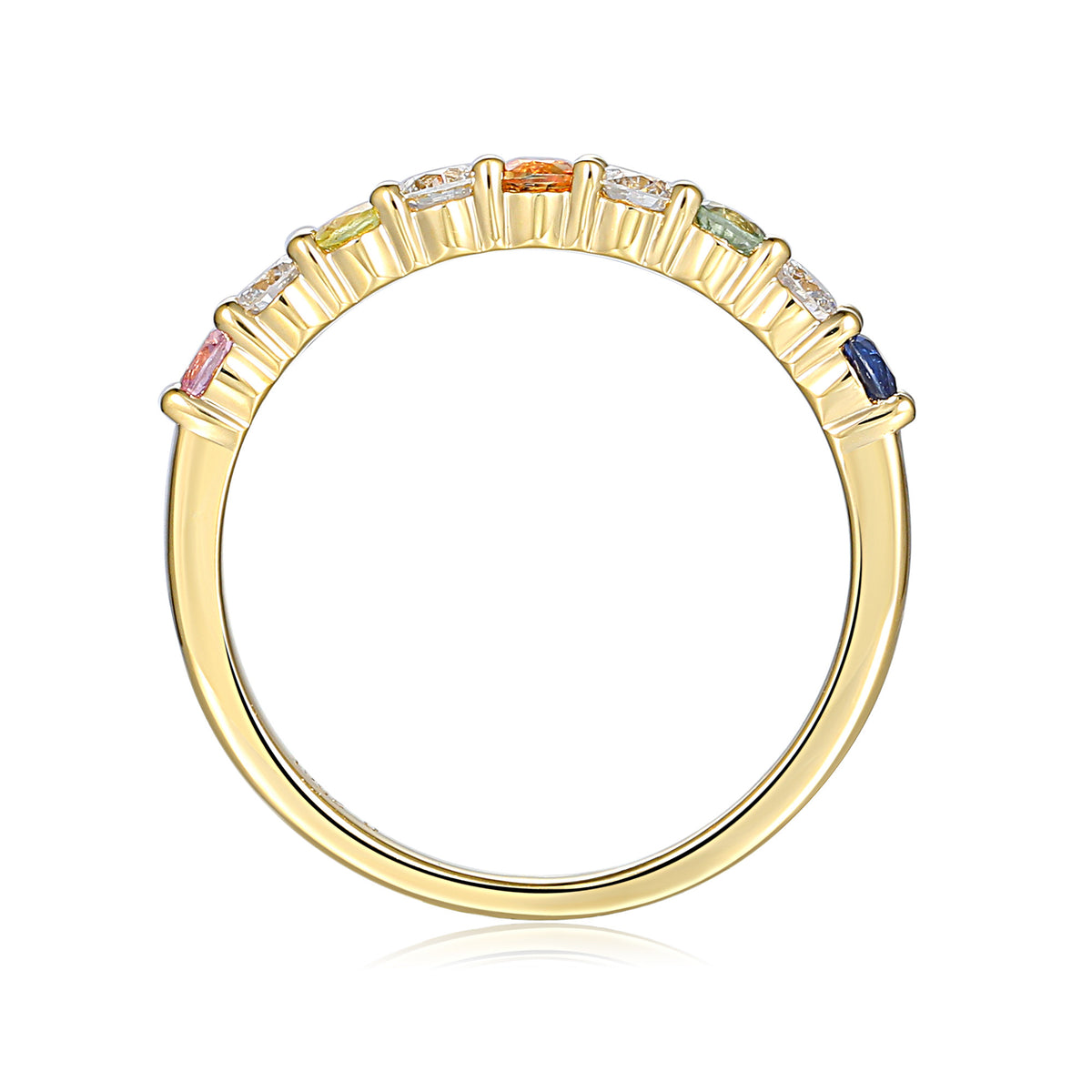 Rainbow sapphire and diamond half eternity stacking ring in 18k yellow gold