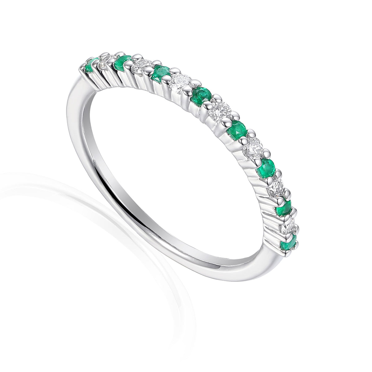 18k White Gold Emerald And Diamond Half Eternity Ring - The Real Gem