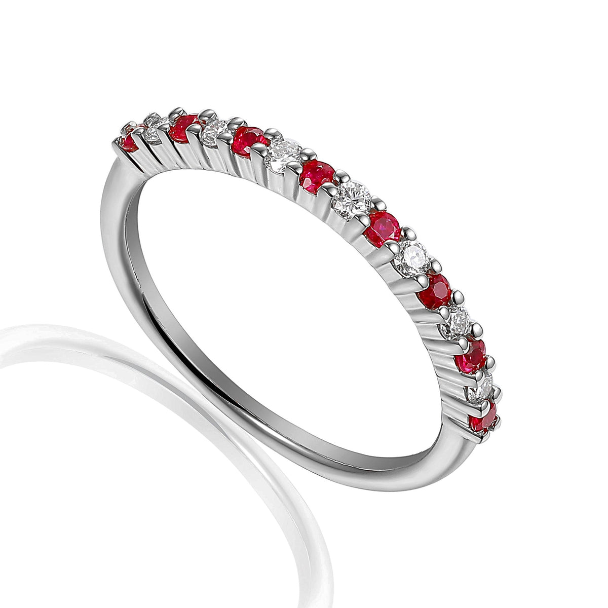 18k White Gold Ruby And Diamond Half Eternity Ring - The Real Gem