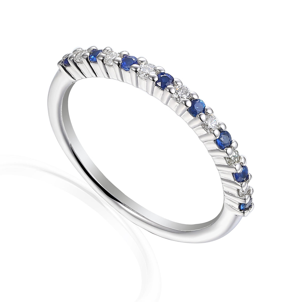 18k White Gold Blue Sapphire And Diamond Half Eternity Ring - The Real Gem