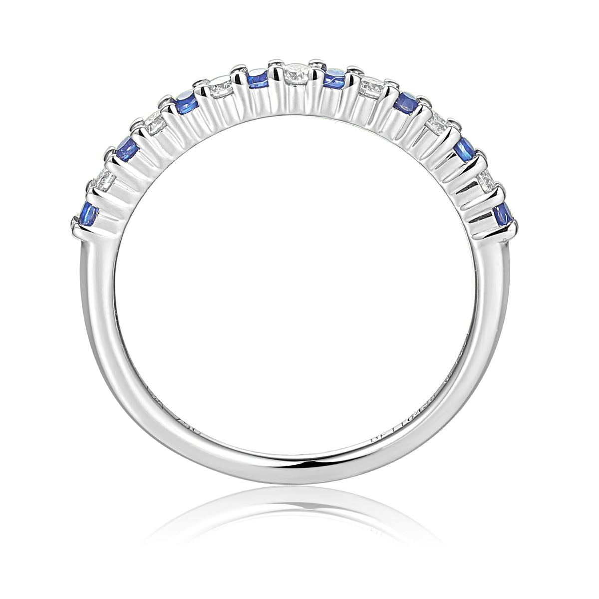 Blue Sapphire And Diamond Half Eternity Stacking Ring