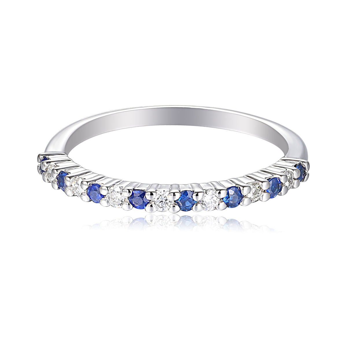 Blue Sapphire And Diamond Half Eternity Stacking Ring